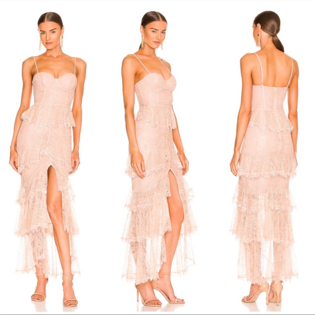 Majorelle Lace Tiered Dress In Blush Pink